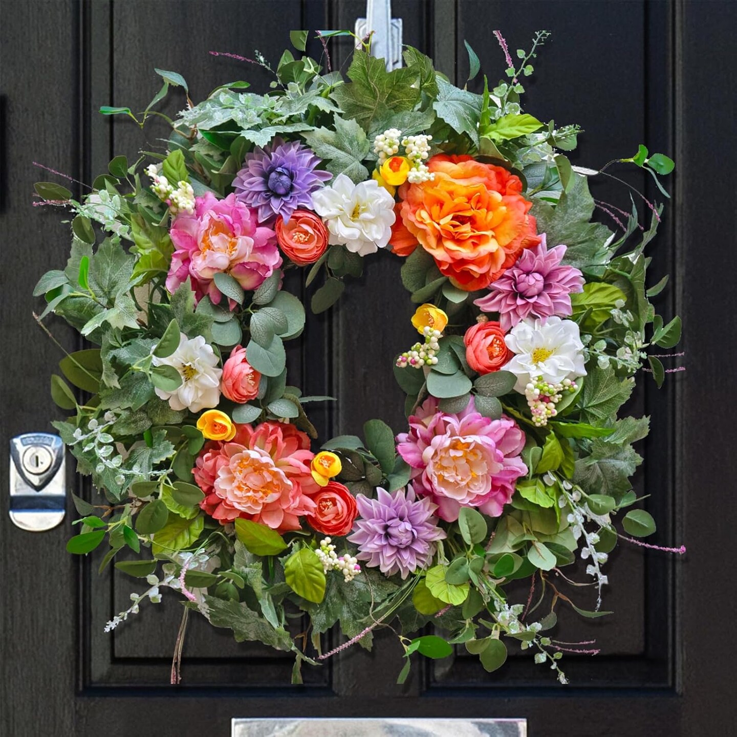 Spring Wreaths for Front Door 24 Inch Spring Wreath with Peony, Dahlia, and Rose