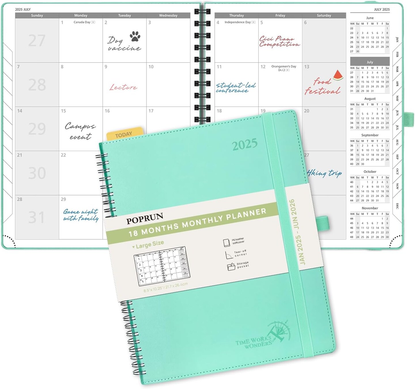 Monthly Planner 2025-2026 Large Size (8.5&#x27;&#x27; x 10.5&#x27;&#x27;) 18 Months Calendar (Jan 2025 - Jun 2026) - 4 Pages per Month with Monthly Expense &#x26; Notes, Vegan Leather Cover - Green