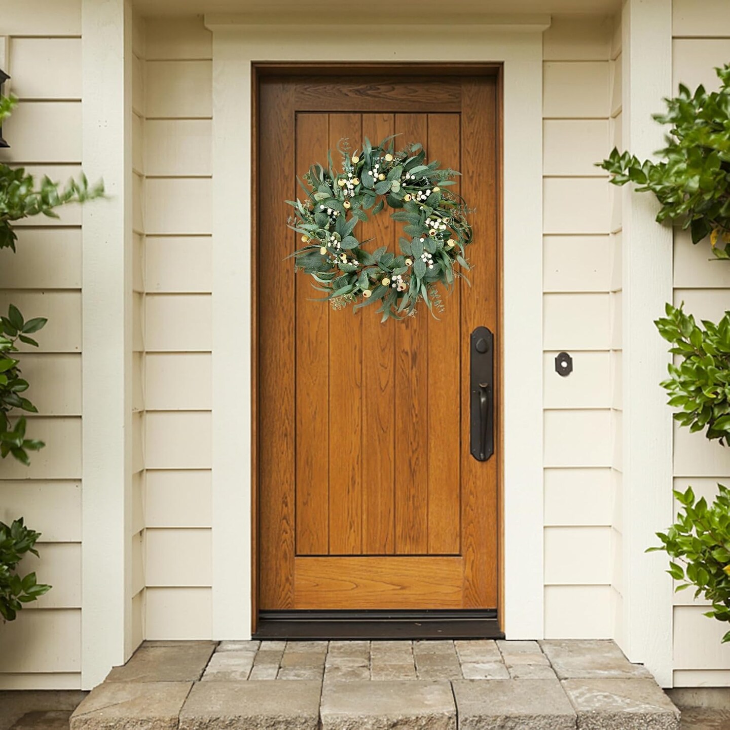 Artificial Eucalyptus Wreath for Front Door 21 Inch Greenery Wreath Green Leaves