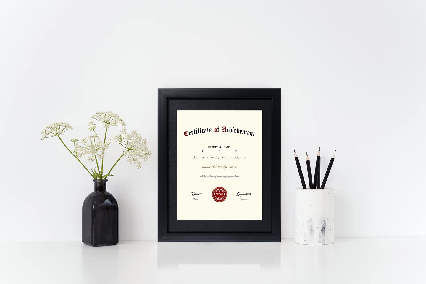 Certificate Frames 8.5 x 11 Black, Fits Diploma 8.5 x 11 with Mat or 11x14 without Mat, Document Degree Picture Award Frame with Glass for Tabletop or Wall Display