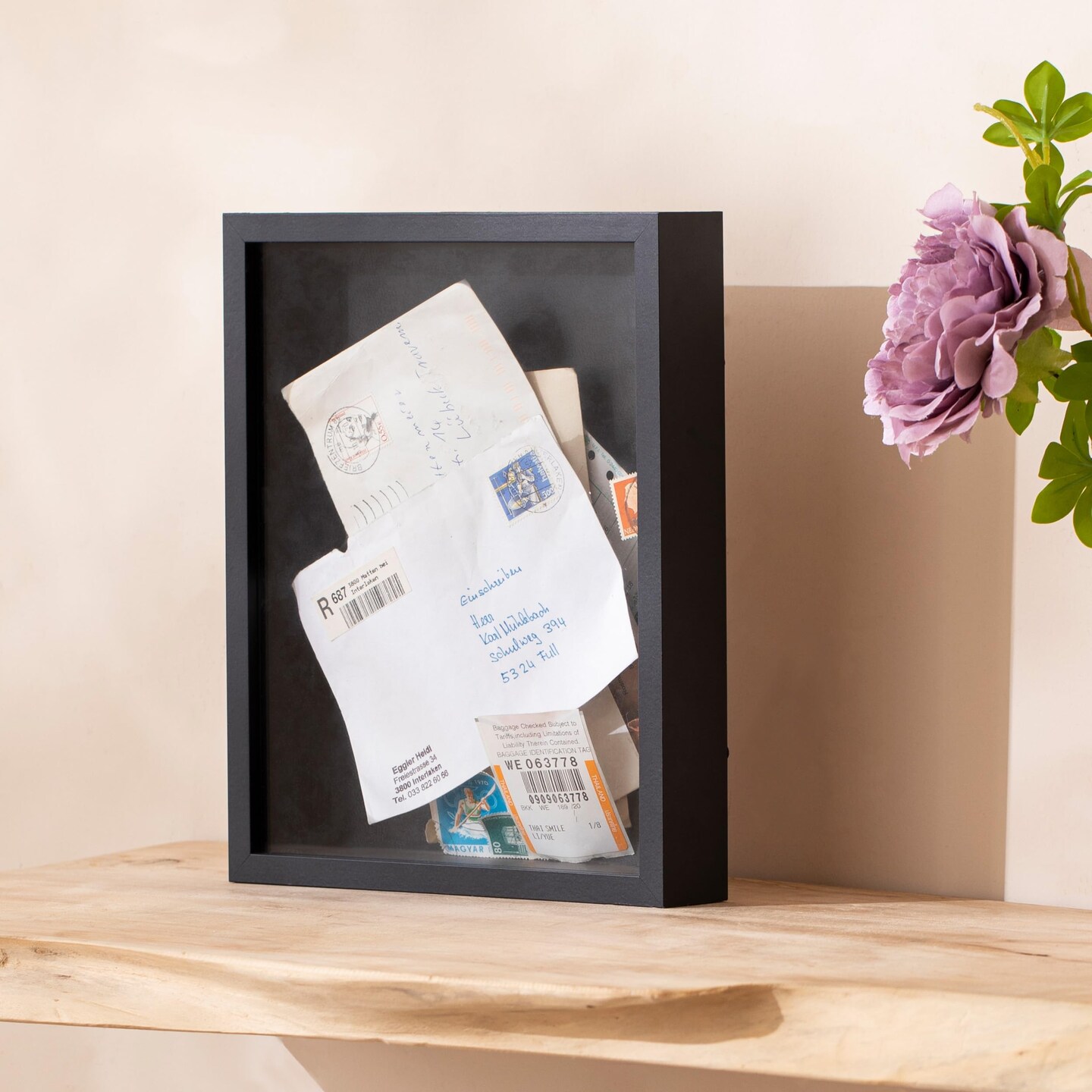 8x10 Inch Shadow Box with Real Glass Cover and Top Slot, Display Case Frame for Tickets, Flower, Pictures, Black