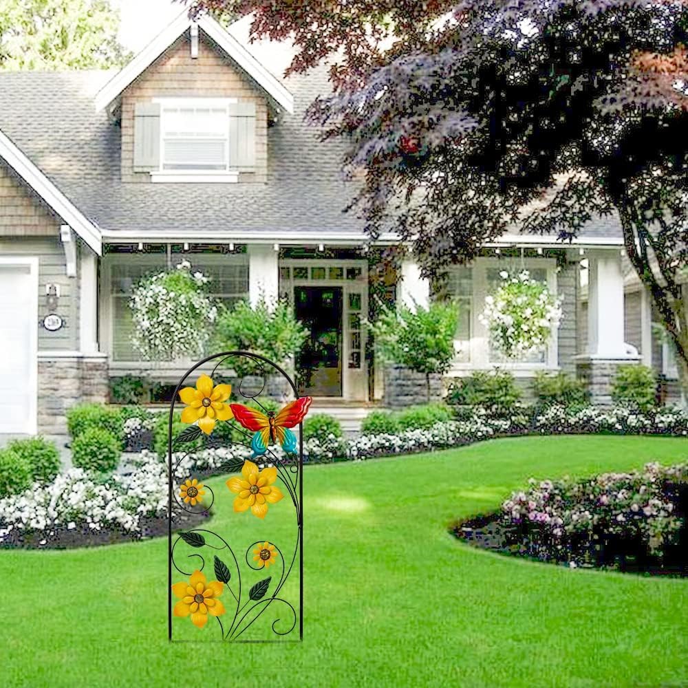 Garden Decor for Outside, 34&#x22; Flower Butterflies Decorative Garden Stakes for Spring Garden Decor, Metal Yard Art Stakes for Outdoor Lawn Backyard Porch Garden Decorations