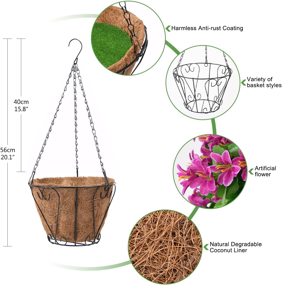 Artificial Hanging Flowers in Basket for Summer Outdoor Porch Decoration,UV Resistant Fake Silk Violet in Planter Realistic for Outside Home Patio Balcony Garden Yard Decor