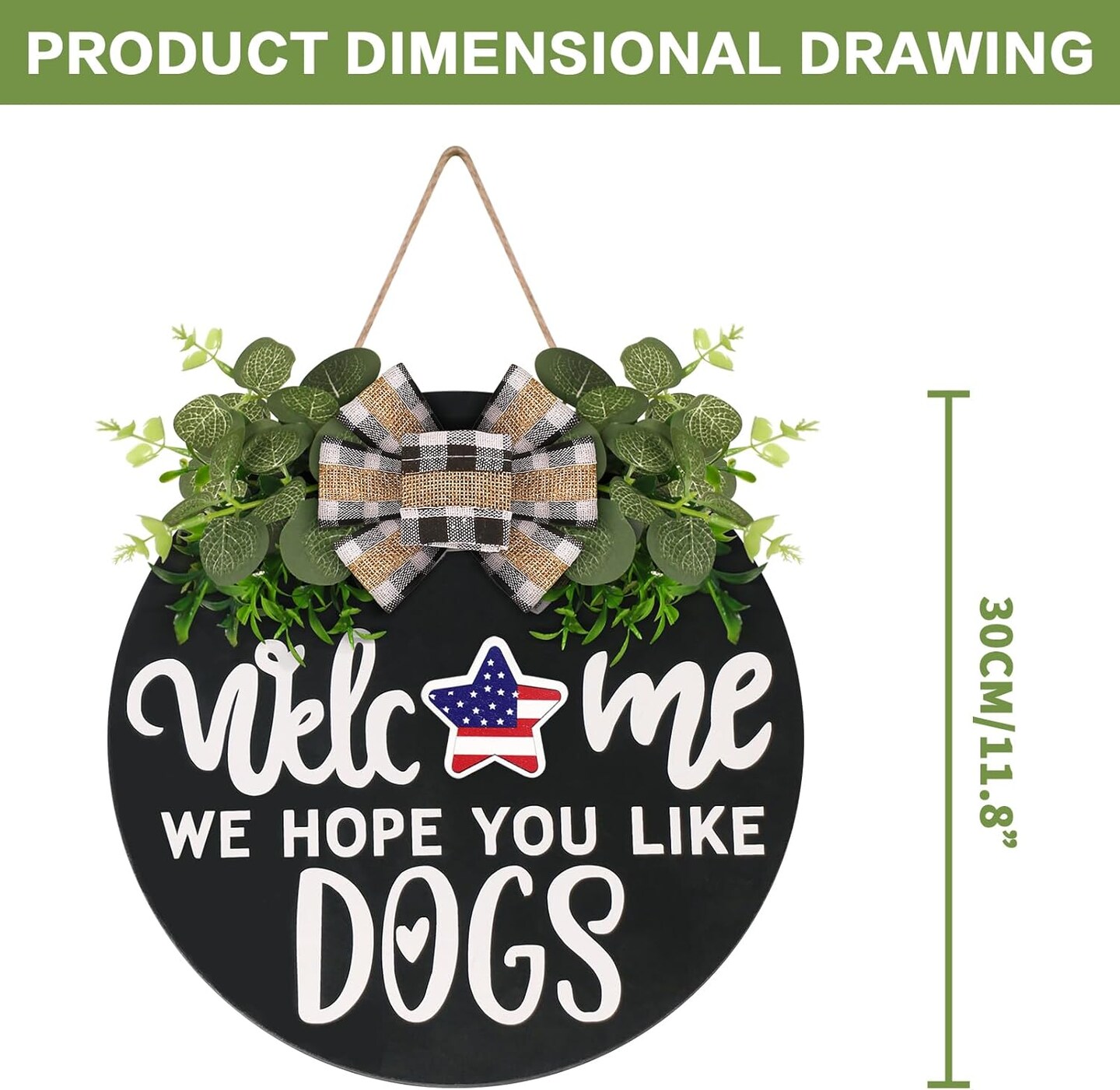 Interchangeable Wooden Seasonal Welcome Sign, Rustic Round Dogs Sign Front Door Wreaths