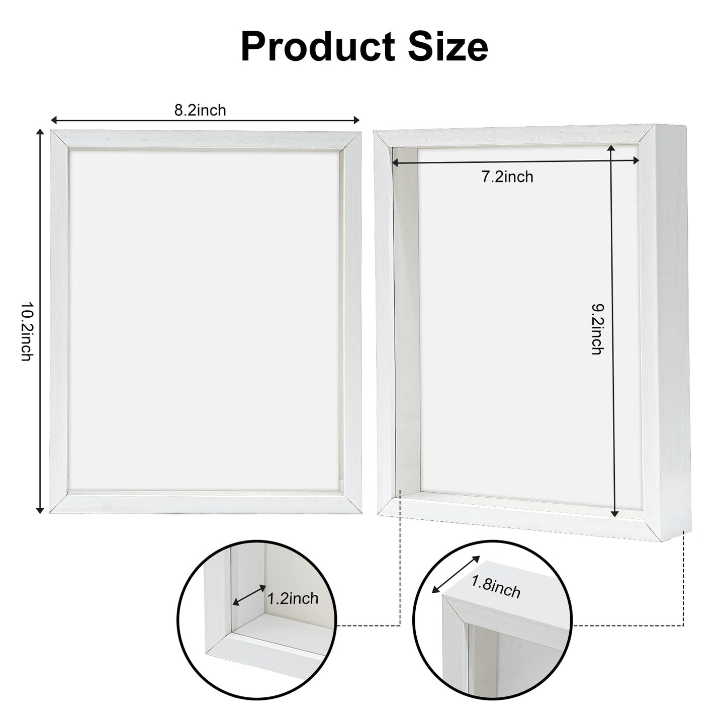 8x10 White Wooden Shadow Box Frame Memory Box, MDF Wood with Tempered Glass, 1.8 inch Depth Display Box for Collages Collections Mementos Awards Medals Photos (White)