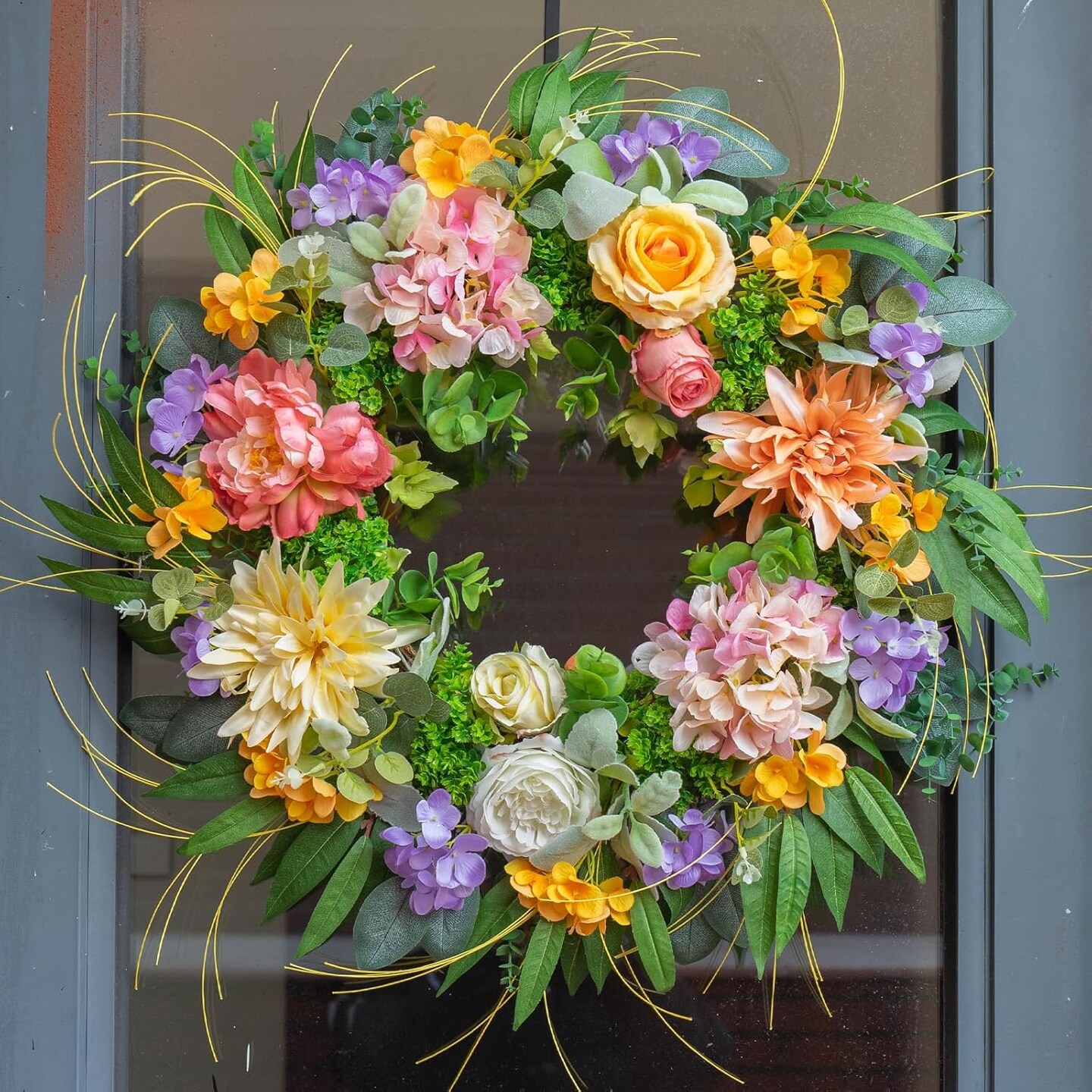 Spring Wreaths for Front Door, Soomeir Hydrangea Summer Wreath