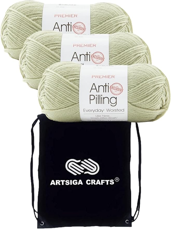 Everyday Anti-Pilling Solid Meadow DN100-87 (3-Skeins - Same Dye Lot) #4 Worsted Weight Acrylic Yarn for Crocheting and Knitting with Project Bag