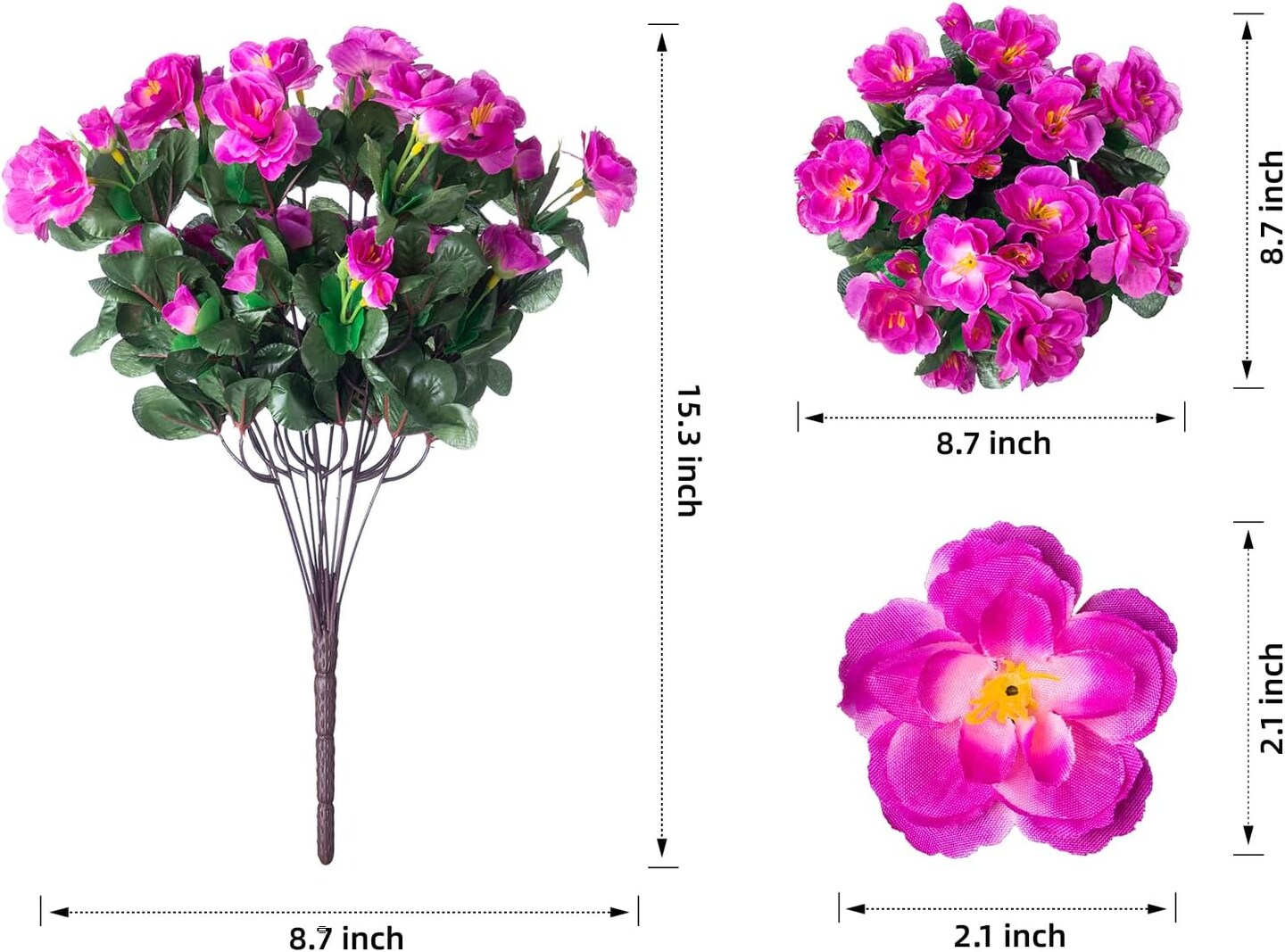 Artificial Faux Outdoor Flowers Plants for Outside Summer Decoration, Fake Silk Fuchsia Camellia UV Resistant Realistic for Planter Porch Patio Balcony Garden Home, 3 Bundles