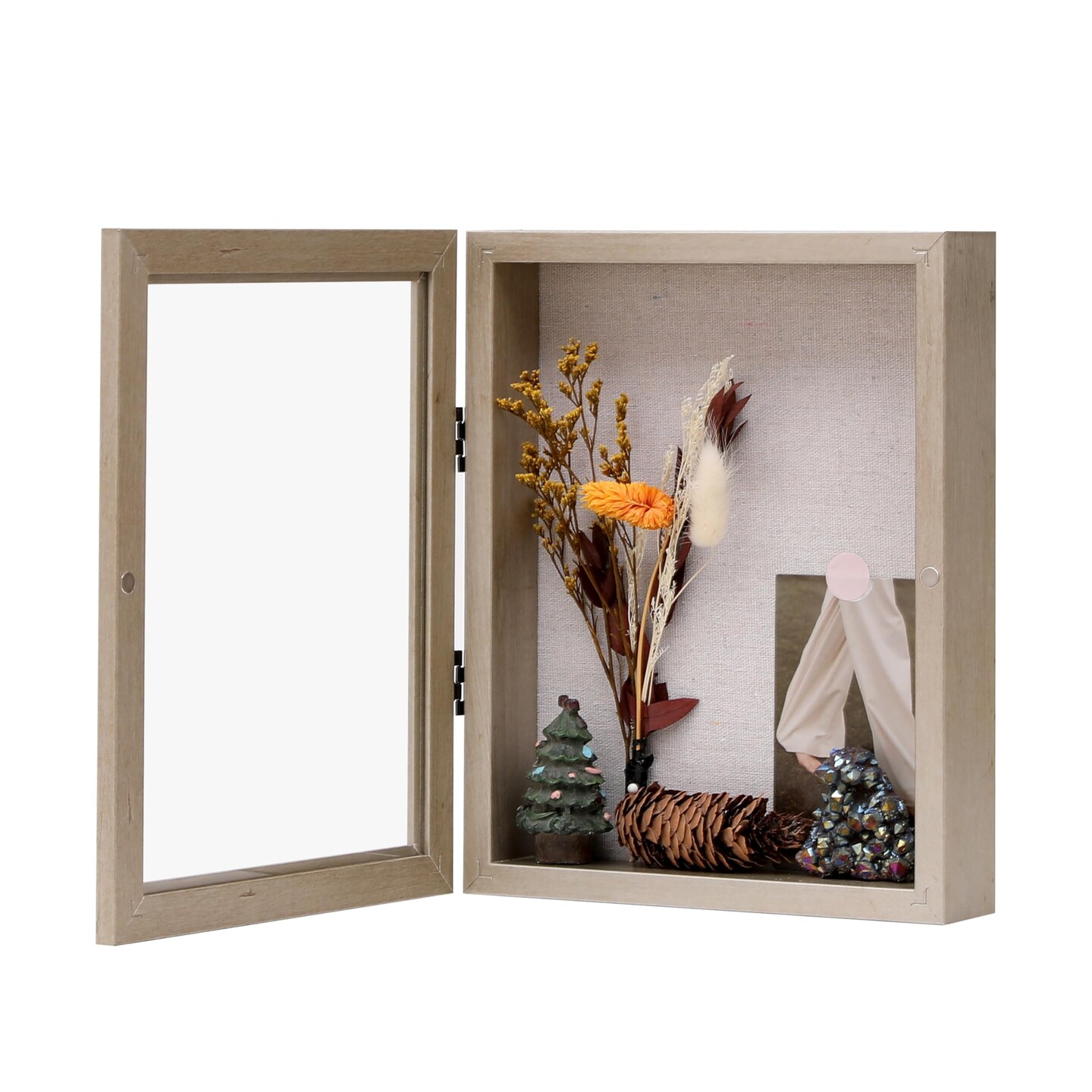 8x10 Shadow Box Frame with Linen Back, Wood Glass Display Case for Medals, Photos, Memorabilia, Awards - Pins Included- Champagne