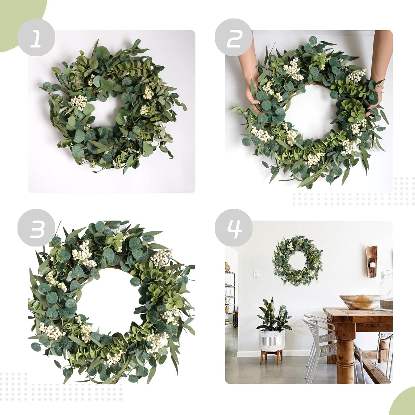 20-Inch Artificial Eucalyptus Wreath Handmade Spring Summer Door Hanging
