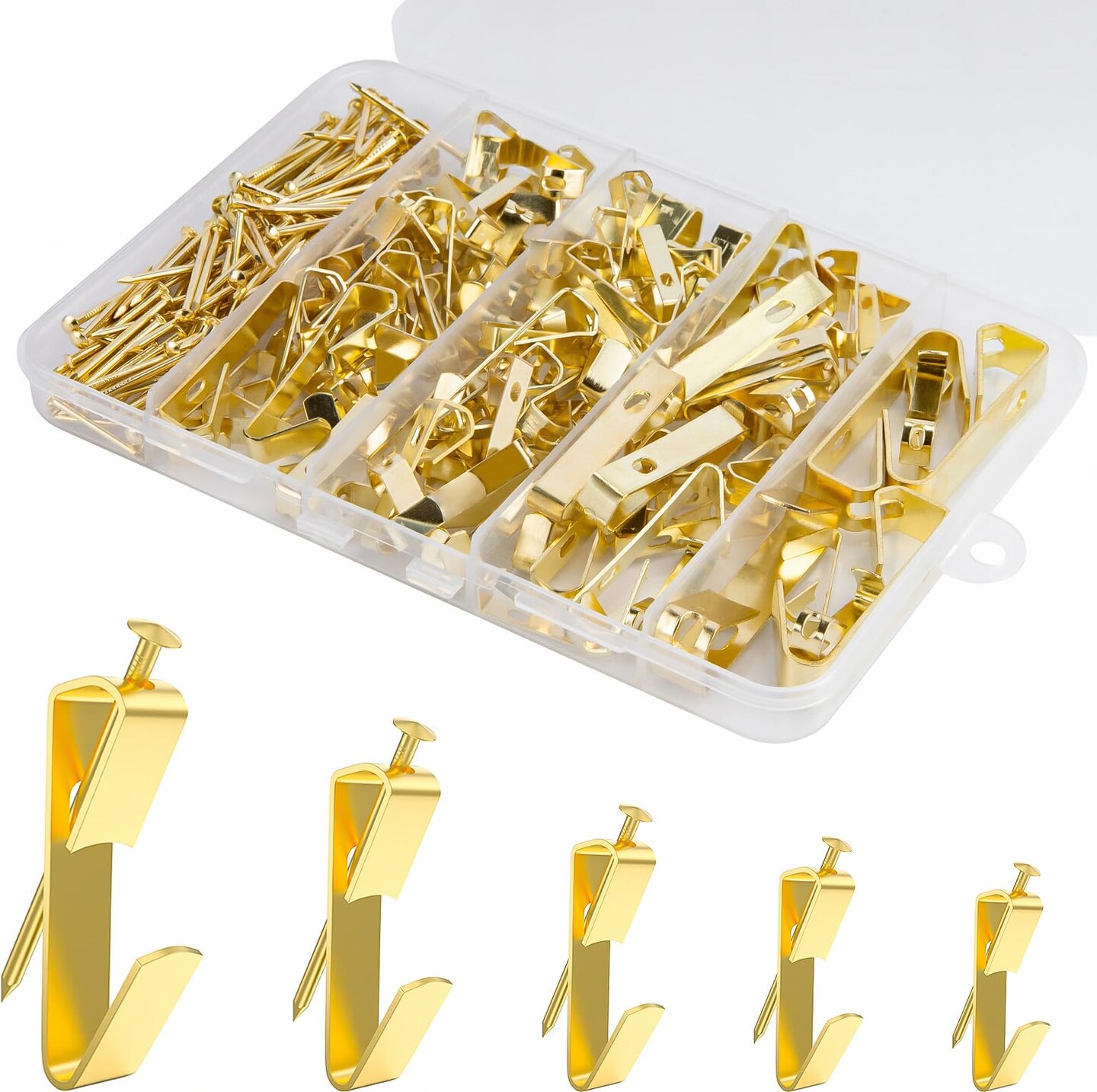 202 PCS Frame Hanger Kit, 10lb, 20lb, 30lb, 50lb&#x26;100lb Picture Hanging Hardware Kit, Picture Hanging Tool, Pcture Hangers,Picture Frame Hanging Kit, Picture Hooks for Pictures, Canvas, Mirror (Gold1)