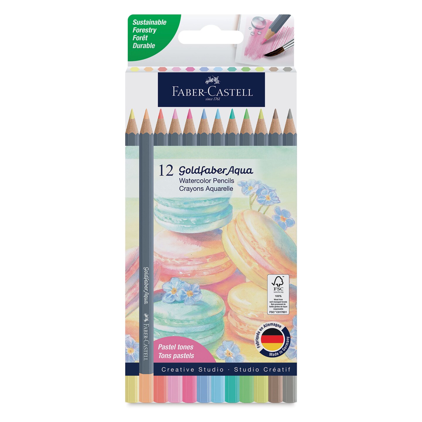 Faber Castell Goldfaber Aqua Watercolor Pencils - Set of 12, Pastel Colors