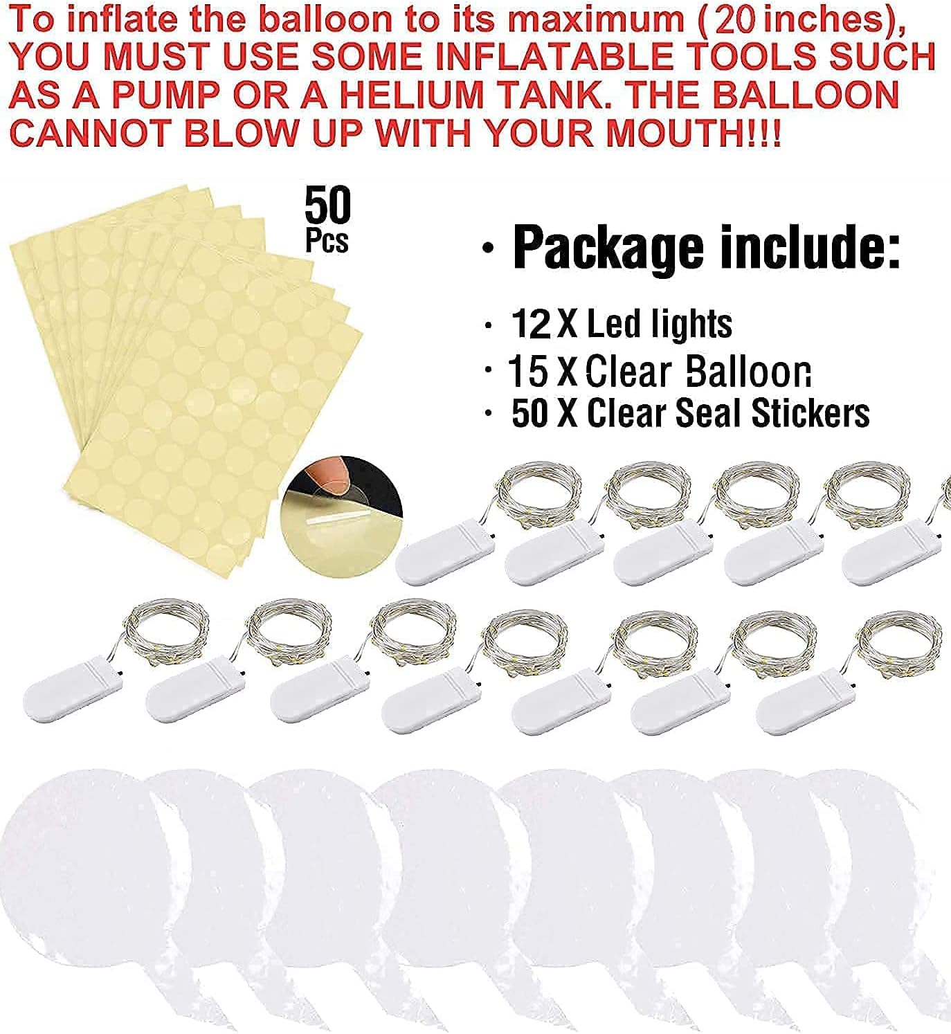 12-Set Warm White LED Light-Up Balloons – Battery-Operated Party Decorations
