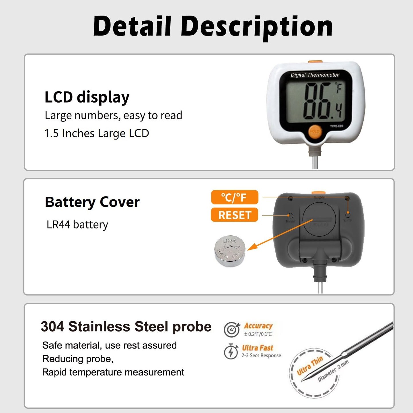 Candy Thermometer for Candy Making with Pot Clip,Best Instant Read Thermometer Digital for Cooking, Baking, Candy and Cheese Making &#x2013; 10 Inch Probe, Large Rotating LCD Display, Essential Baking Tool