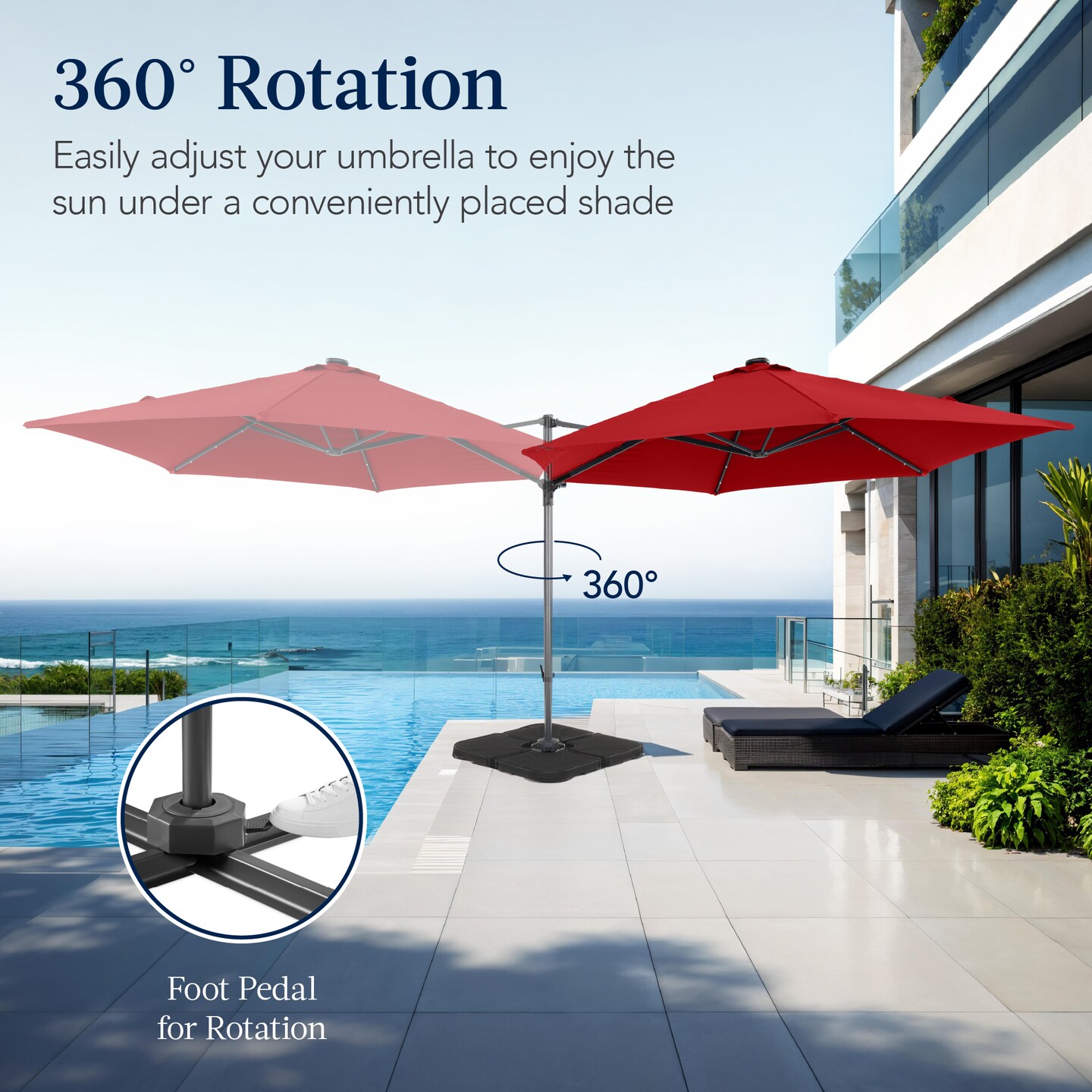 Best Choice Products 10ft 360° Rotating Cantilever Easy Auto Open Patio Umbrella w/ Solar LED Lights