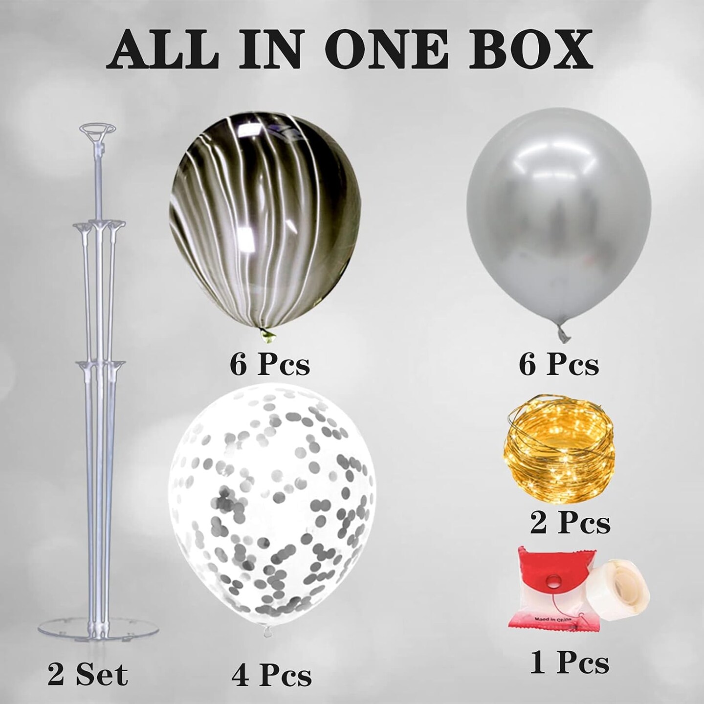2 Sets Balloon Stand Kit Silver with String Light Table Centerpiece Reusable Balloon Decorations for Party (Silver)