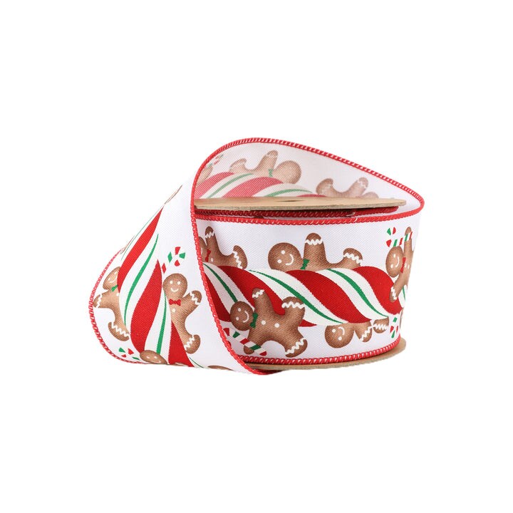 LaRibbons 2 1/2" Wired Ribbon | Gingerbread on Peppermint Stick | 10 Yard Roll