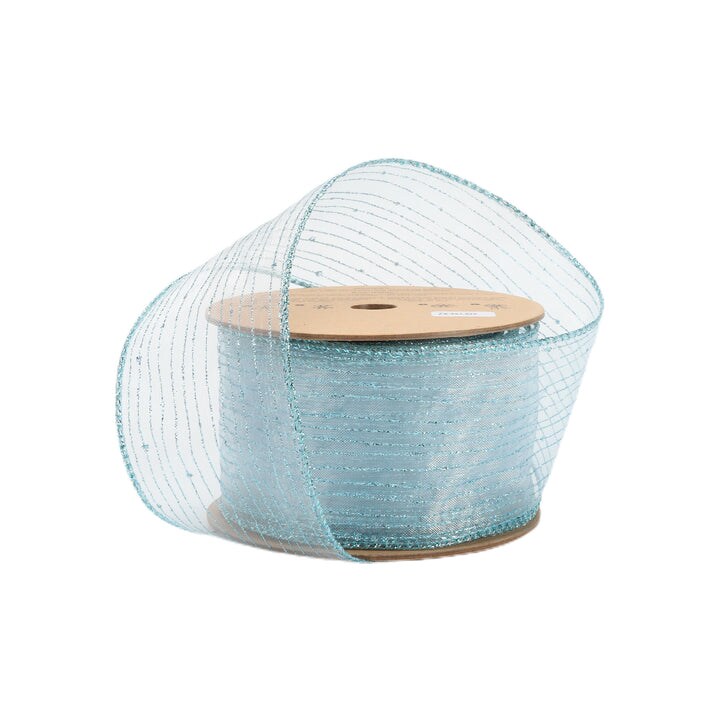 LaRibbons 2 1/2" Wired Ribbon | Baby Blue Giltter | 10 Yard Roll