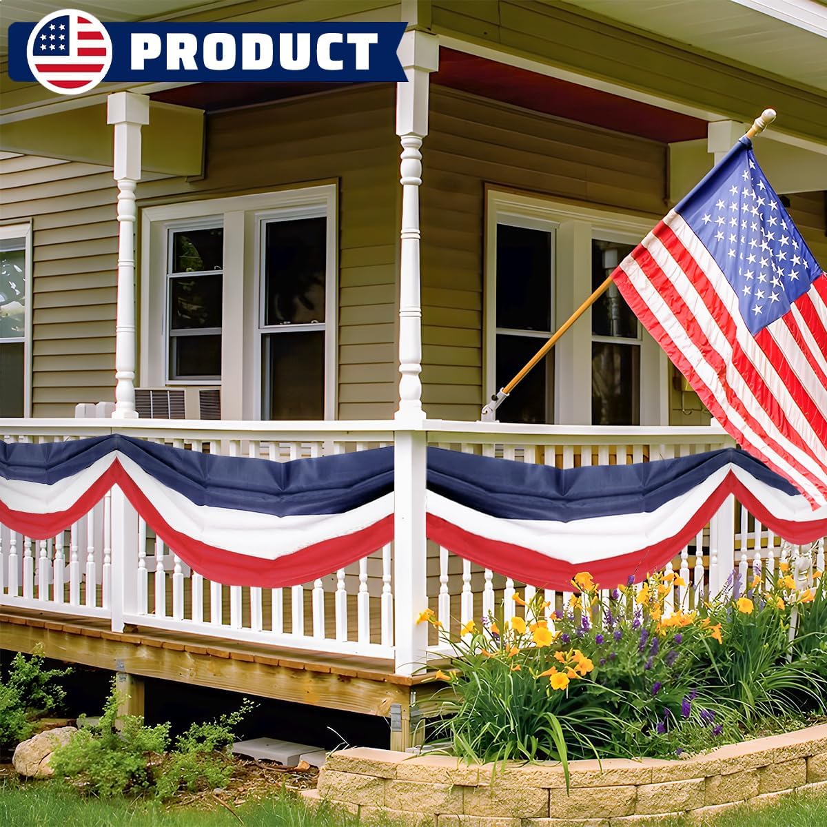 4th of July Decorations, 33PCS Memorial Day Decorations Set with Banner, USA Foil Balloons, Paper Fans, Star Streamer, Hanging Swirls, Pom Poms for Fourth of July Patriotic Red White and Blue
