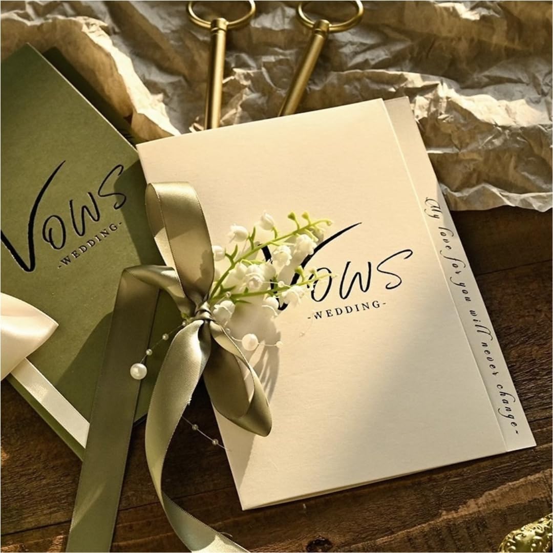 Elegant Wedding Vow Book Set for Bride &#x26; Groom - Green &#x26; White Lined Pages (Modern)