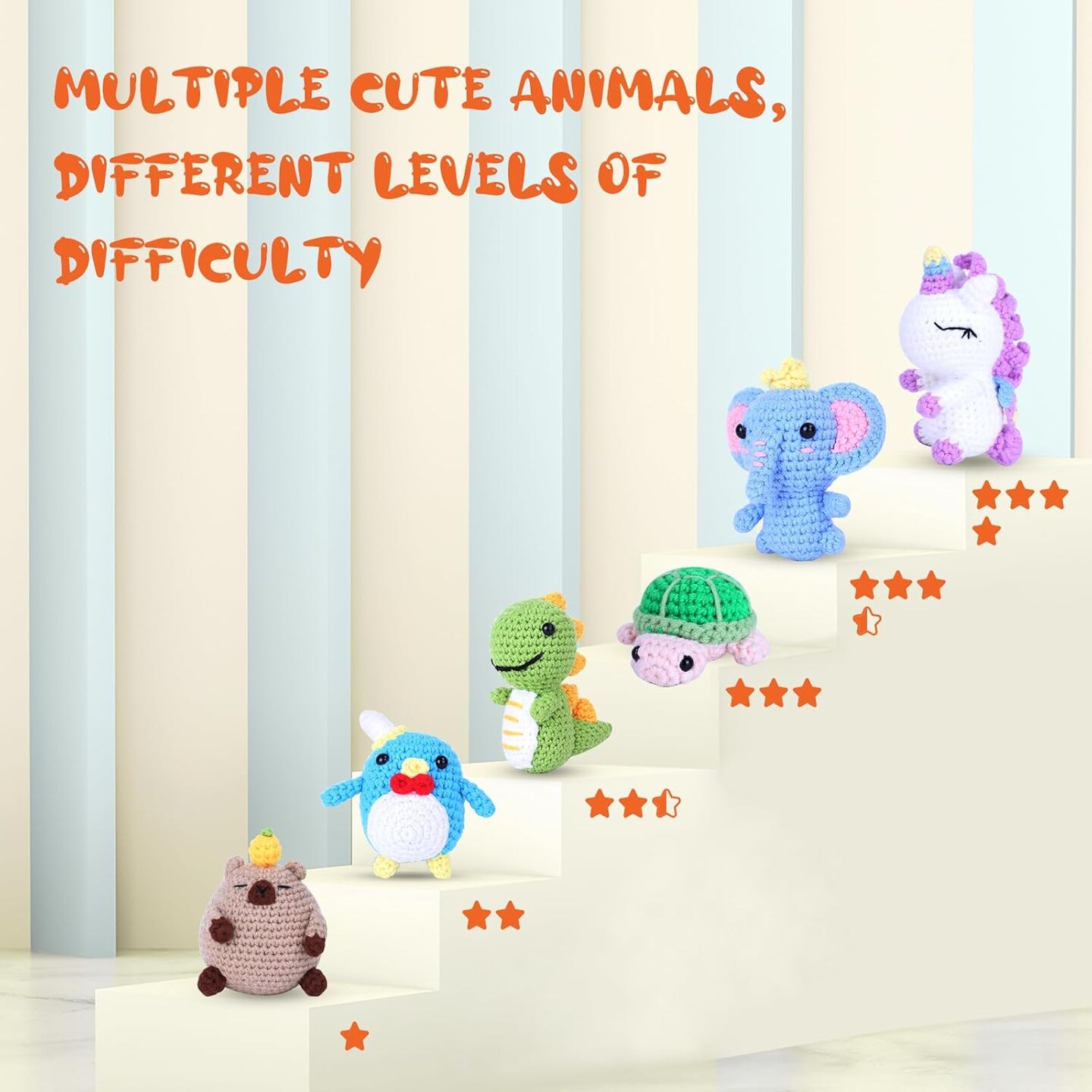 Knitting Kit for Beginners with 6 Pcs Crochet Animal Kit for Beginners in Step by Step Video Tutorials, Beginner Crochet Kit