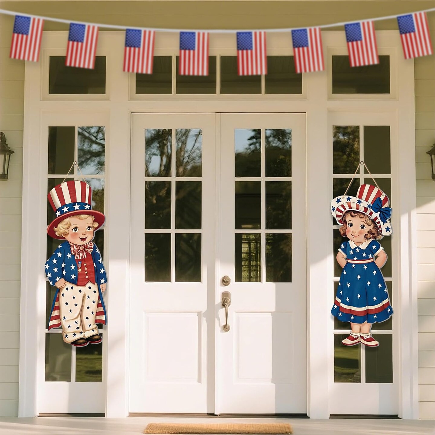 4th of July Decorations Outdoor, 31in Patriotic Decor Memorial Day Yard Sign with Metal Stakes, Front Door Decor Hanging Sign for Porch Walls Door Hanger Garden Patio Lawn Party Supplies Prop