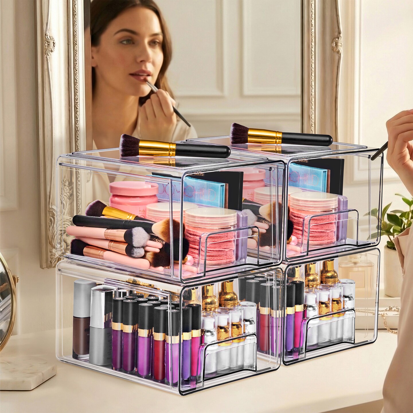 Sorbus Clear Stackable Storage Drawers Case with Handles - for Bathroom, Closet, Pantry, Cabinet, Medicine & Baby Bottle Storage