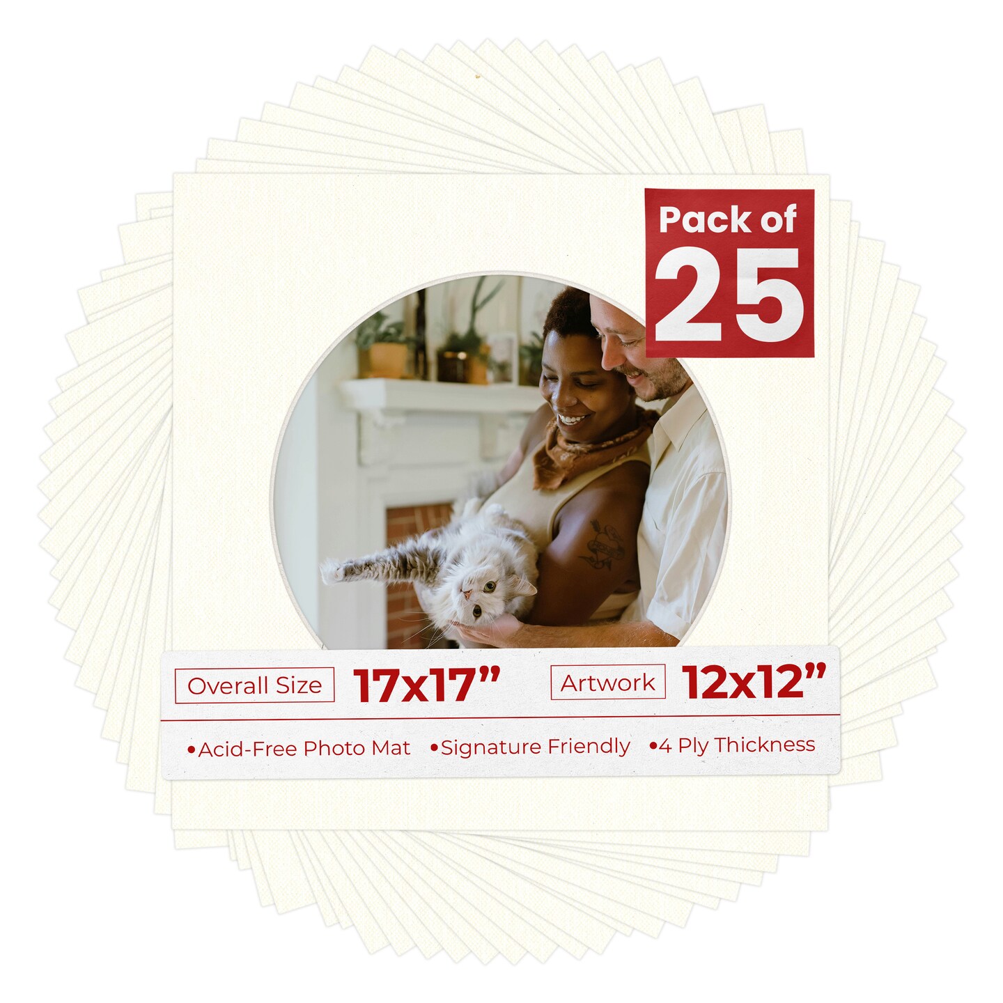 Beige Canvas Mat Board for 17x17 Frames - Circle Opening for 12x12 Photos