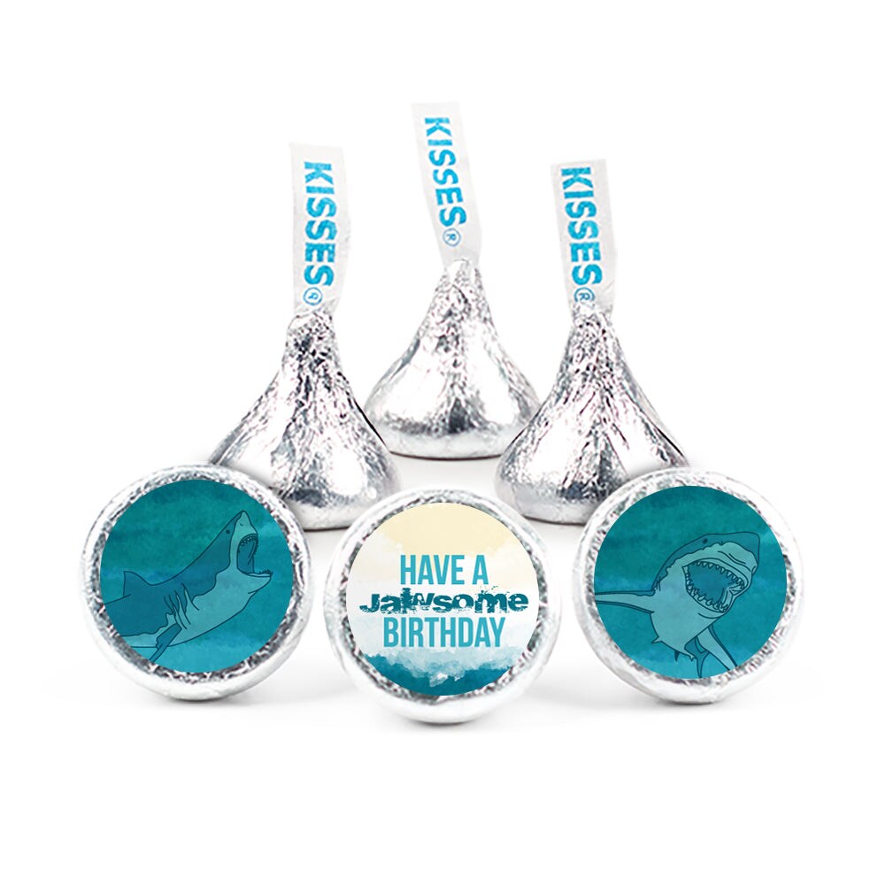 85 Pcs Shark Birthday Candy Party Favors Hershey's Kisses Milk Chocolate (13.6oz, Approx. 85 Pcs) - No Assembly Required - By Just Candy
