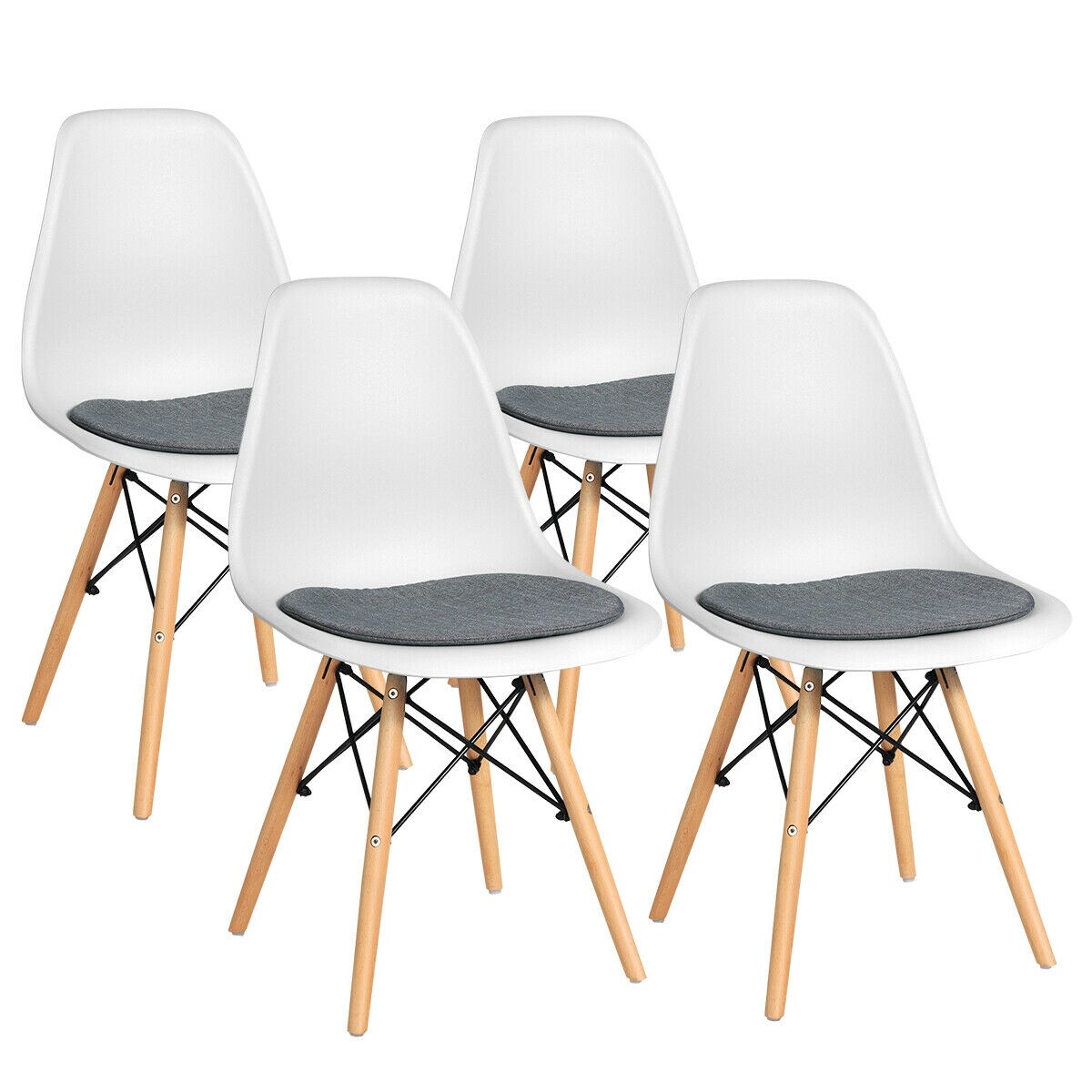 White Dining Chairs Set 4 PP Seat Linen Cushion Beech Wood Legs Modern