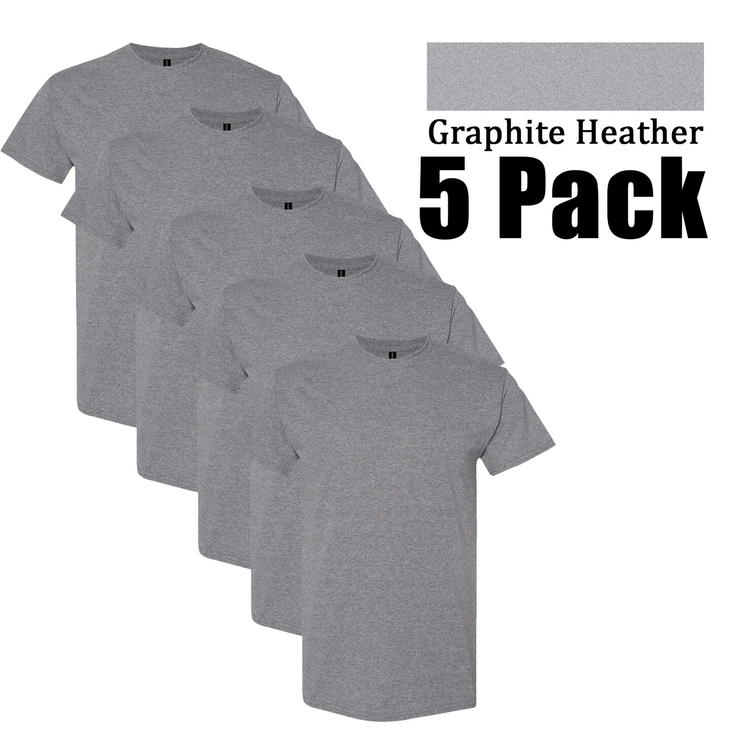 Gildan Heavy Cotton Adult T-Shirt 5 Pack, Graphite Heather HTV & Custom Ready