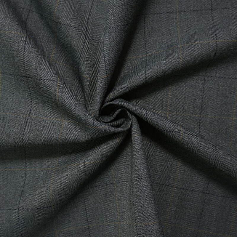 Gray-Multi Poly Wool Check Twill Woven Suiting Fabric By the Yard