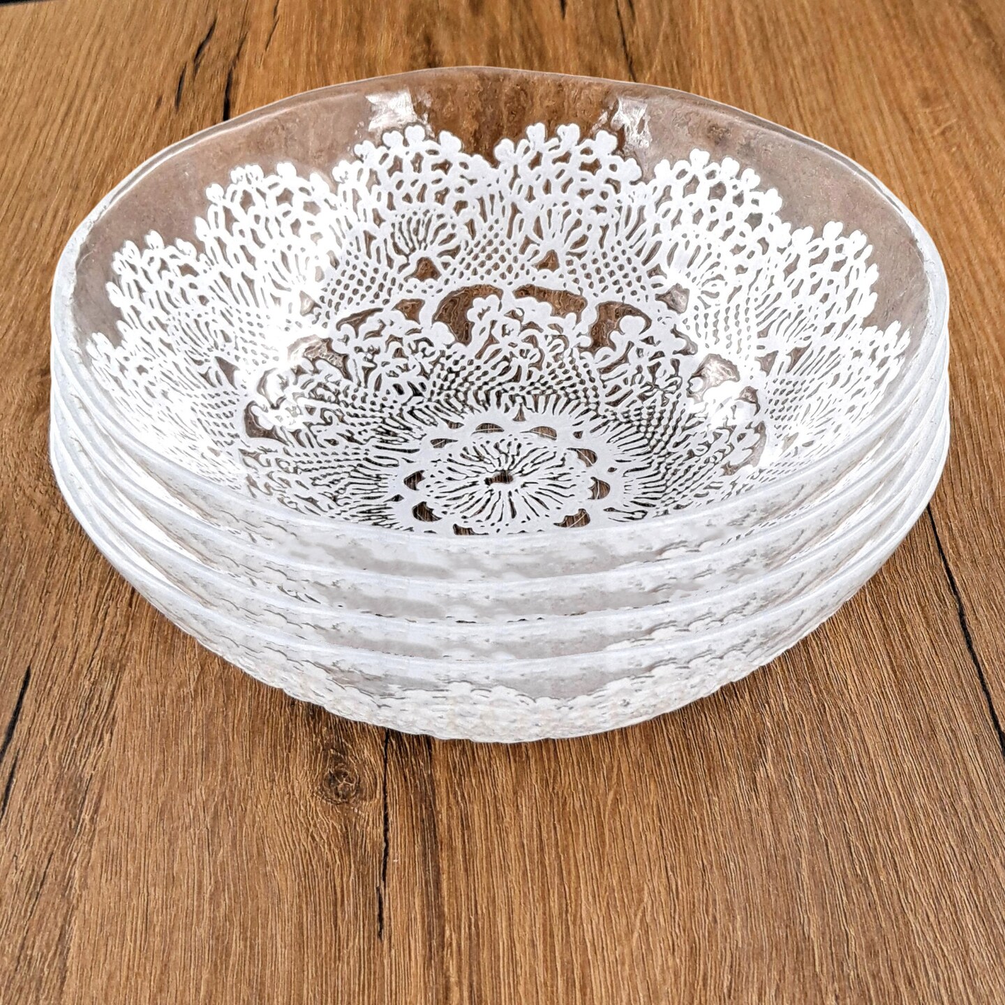 Handmade Lace Pattern Glass Accent Bowl Ivory White Decorative Tableware