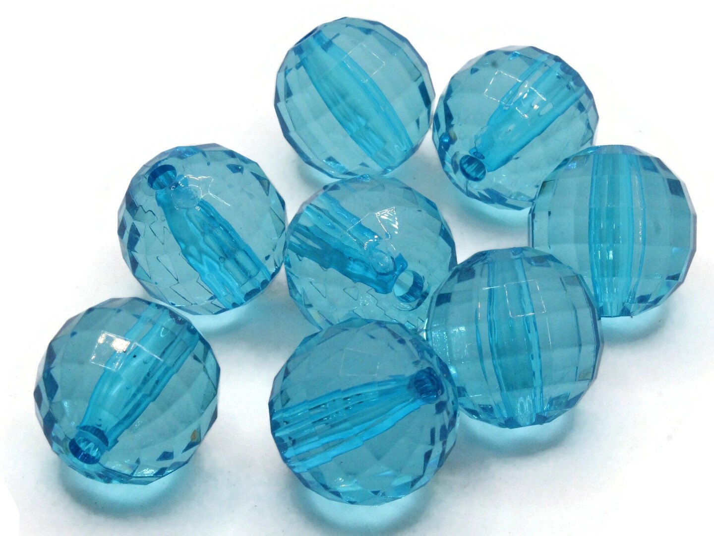 8 22mm Clear Sky Blue Faceted Round Acrylic Beads