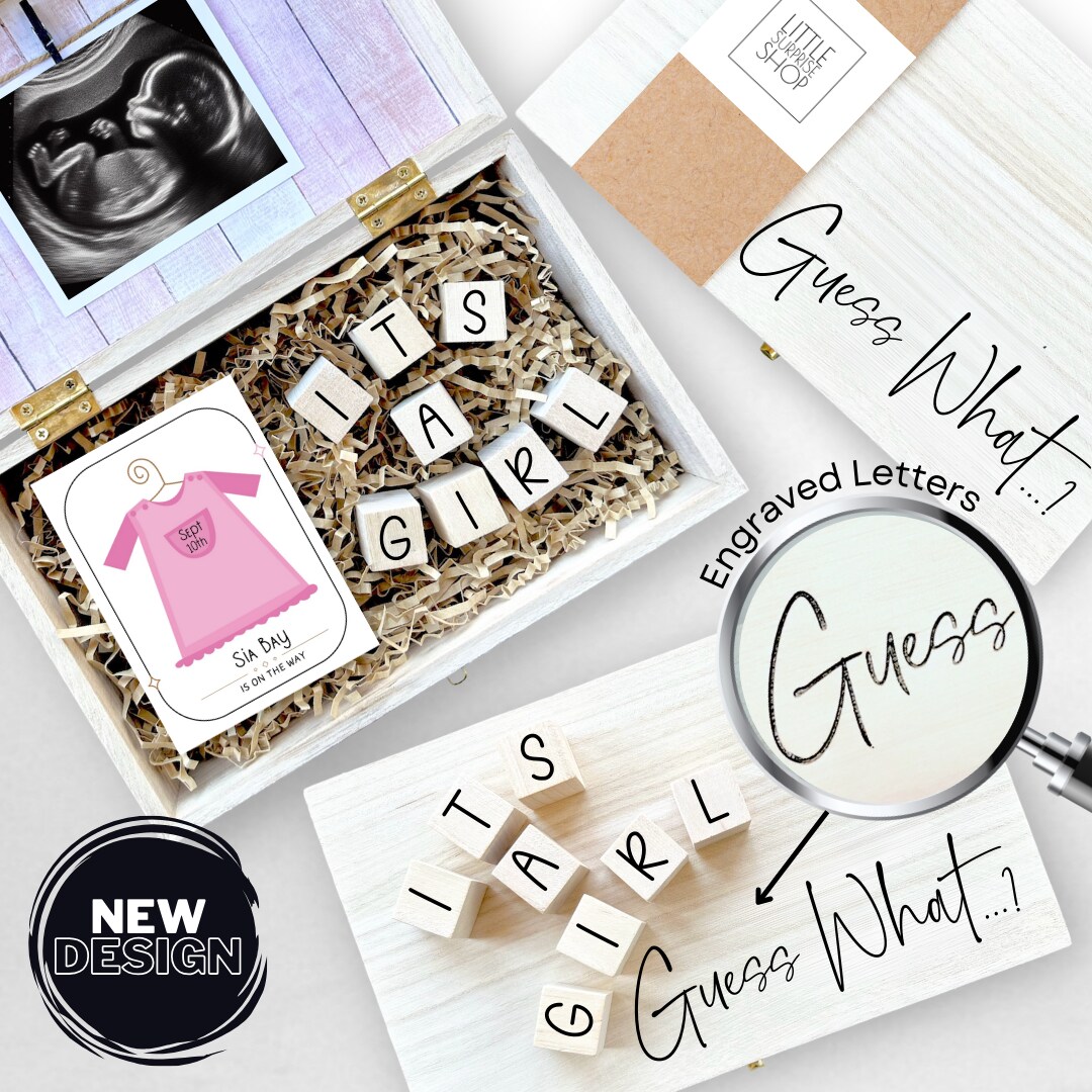 オーダー受付パネル♡Baby girl Baby Gender Reveal Gift Box Engraved Personalized Keepsake Baby