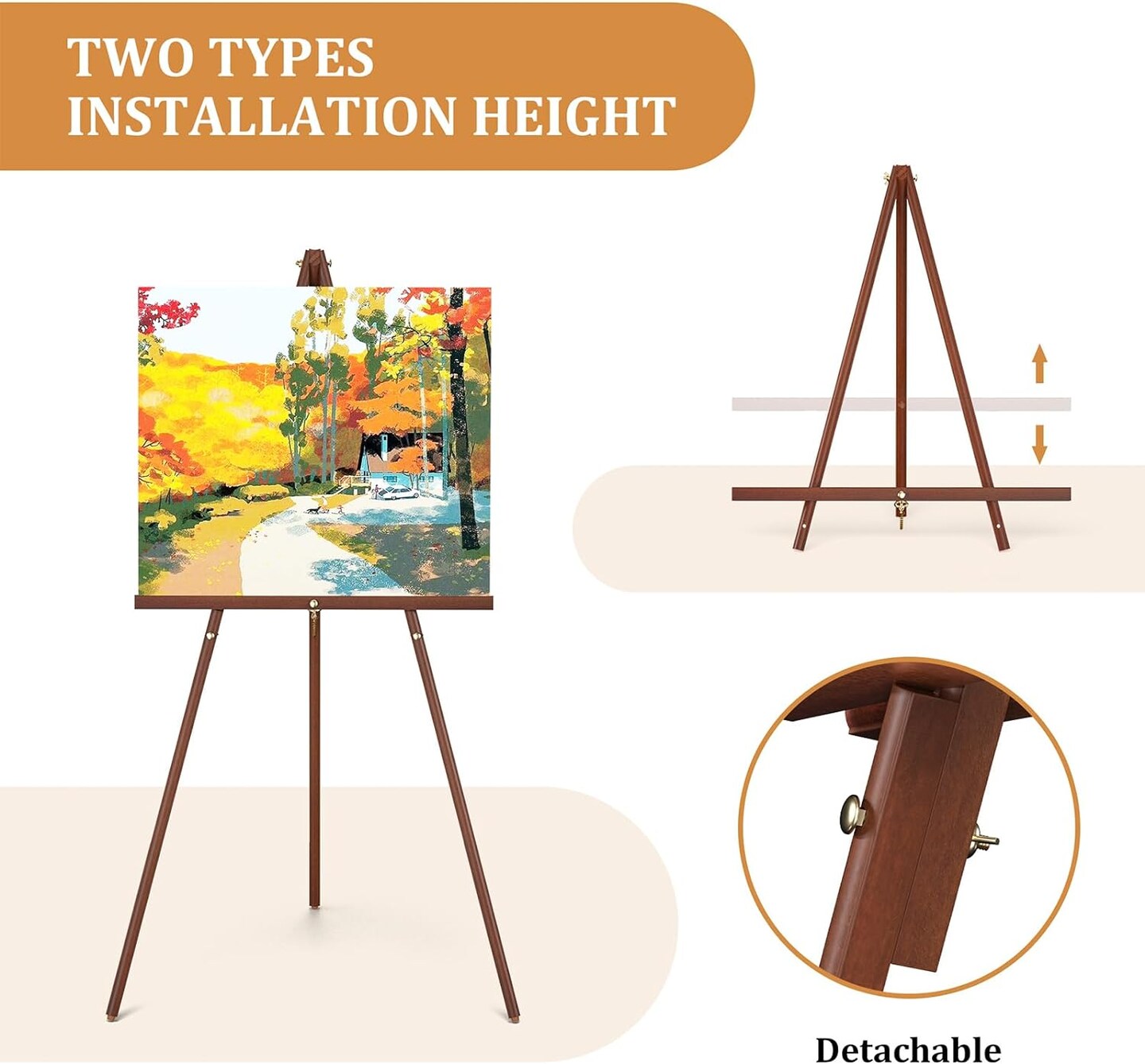 Wooden Easel Stand, 63&#x22; Portable Tripod Artist Easel, Ideal for Painting, Wedding, and Drawing (1 Pack)