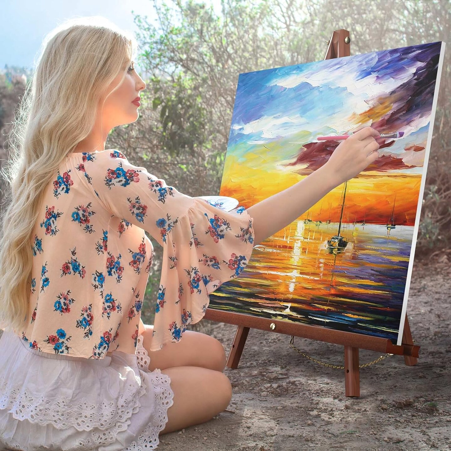 Art Easel Wooden Stand, 63" Portable Tripod Display. Artist easel - Adjustable Floor Wood Poster Stand for Wedding, Painting, Drawing, Display Show, Brown