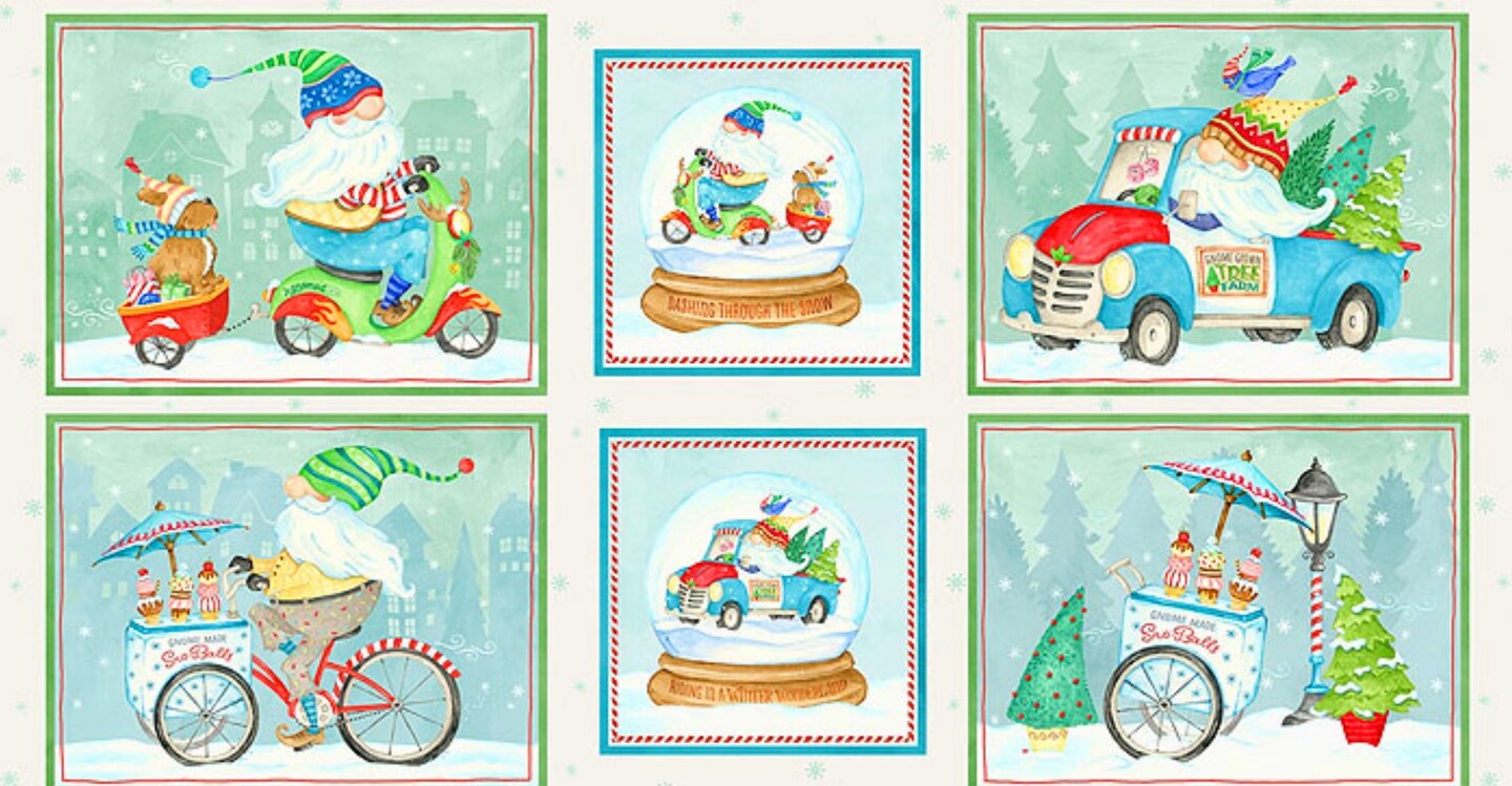 P & B Textiles Christmas 24 x 42 Gnomes Panel Wheeling Winter Wonderland 100% Cotton Fabric Price per Panel