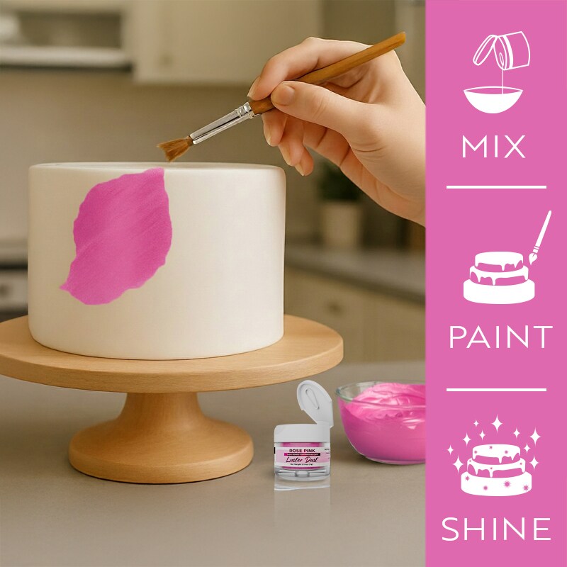 Bakell - Rose Pink Luster Dust (4g, 1x Jar) Edible Vegan Dust & Paint for Baking, Desserts and Beverages