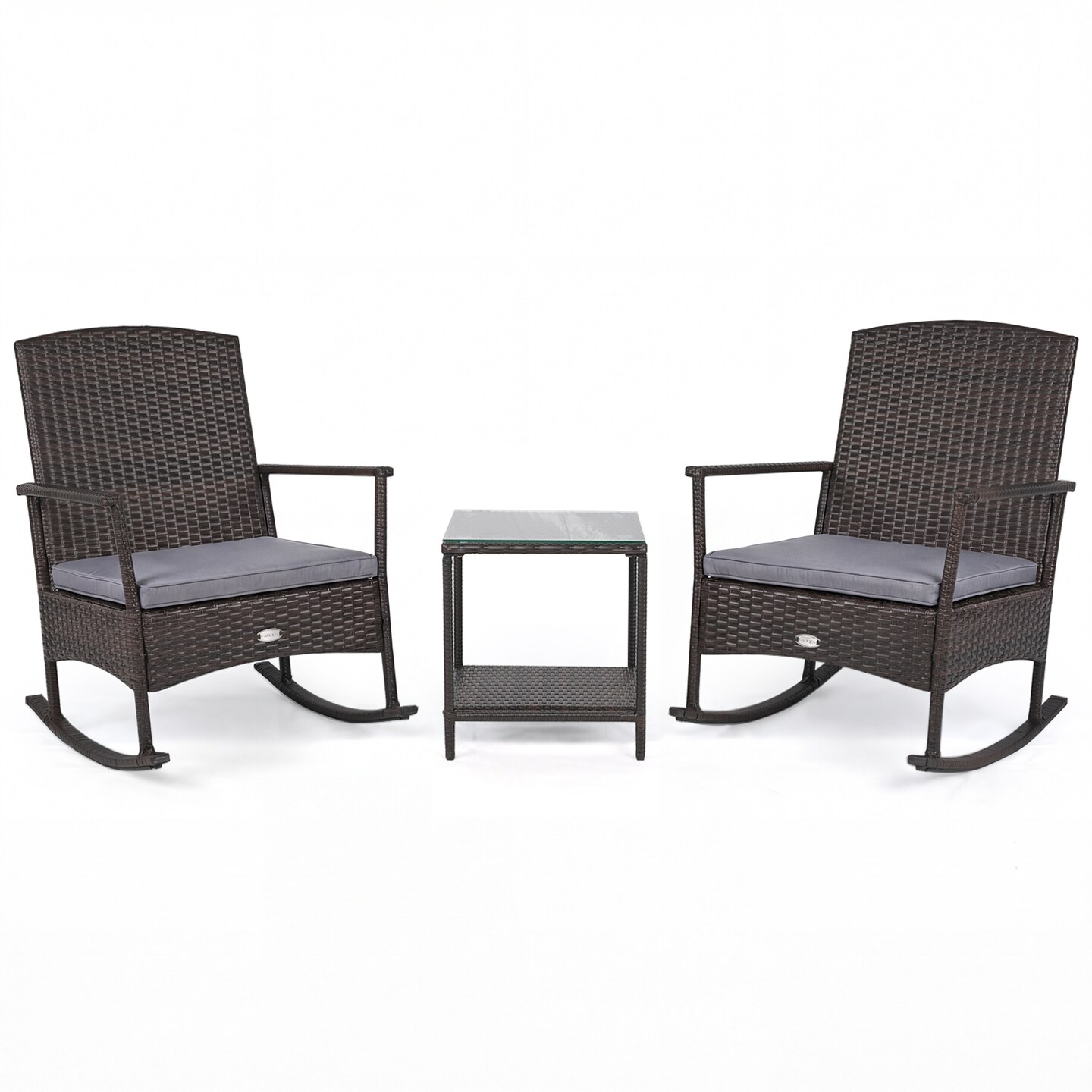 Patio Rocking Chairs With Coffee Table 3 Piece Rattan Furniture Set