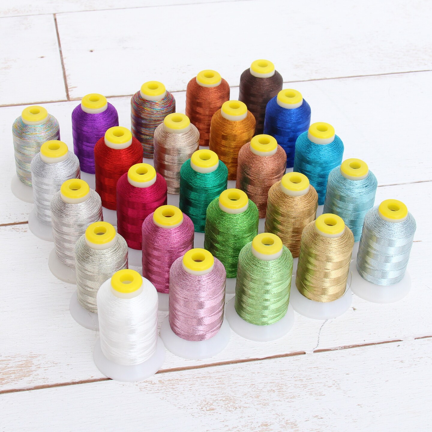 Threadart Metallic Embroidery Thread | 500 Meter Cones (550 Yards) | 20 Brilliant Shiny Colors | For Machine Embroidery