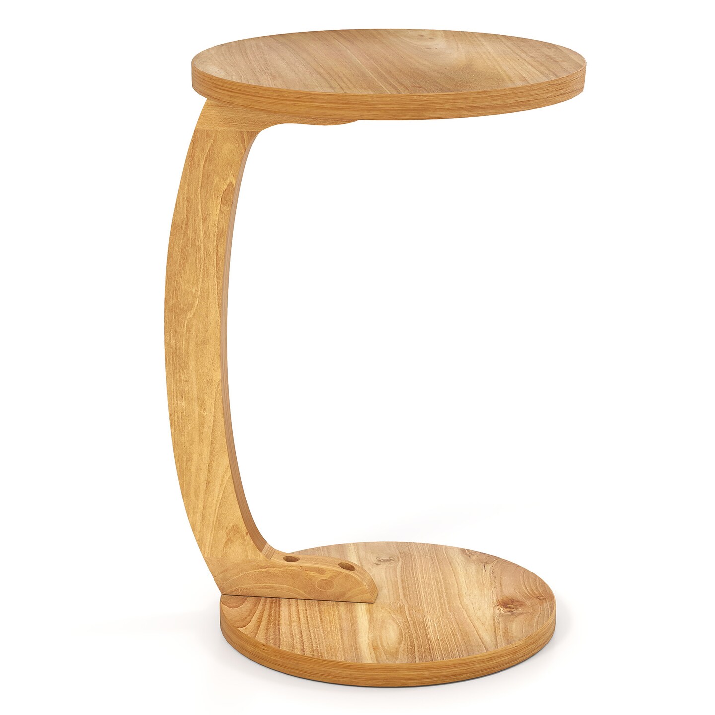 C Shaped Side Table Solid Teak Wood 2 Tier Storage Slides Under Sofa Natural