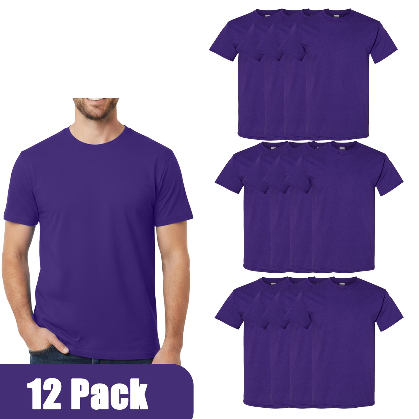 Gildan Unisex Heavy Cotton Tee 5000, 100% U.S. Cotton Shirt for DIY Projects, Pack of 12