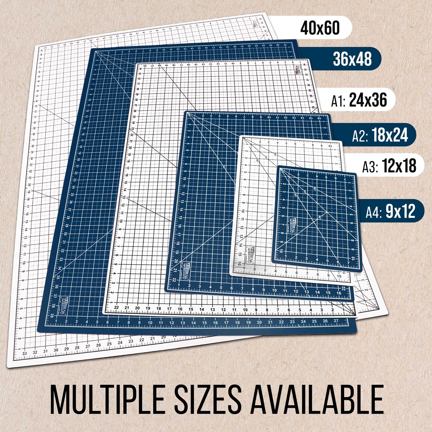 24" x 36" Self-Healing Cutting Mat 5-Ply - Double-Sided White/Blue Craft Mat, Non-Slip Cutting Mats for Crafts, Sewing, Quilting, Scrapbooking