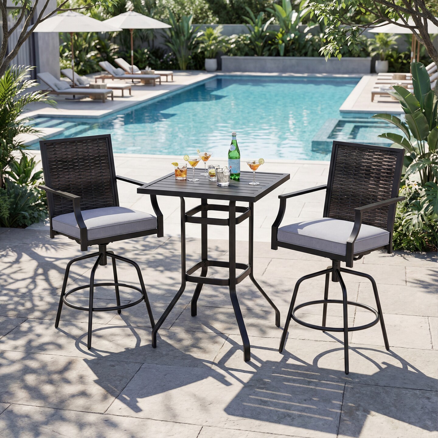 Outdoor 3-Piece Patio Bar Set – Swivel Chairs with High Top Table