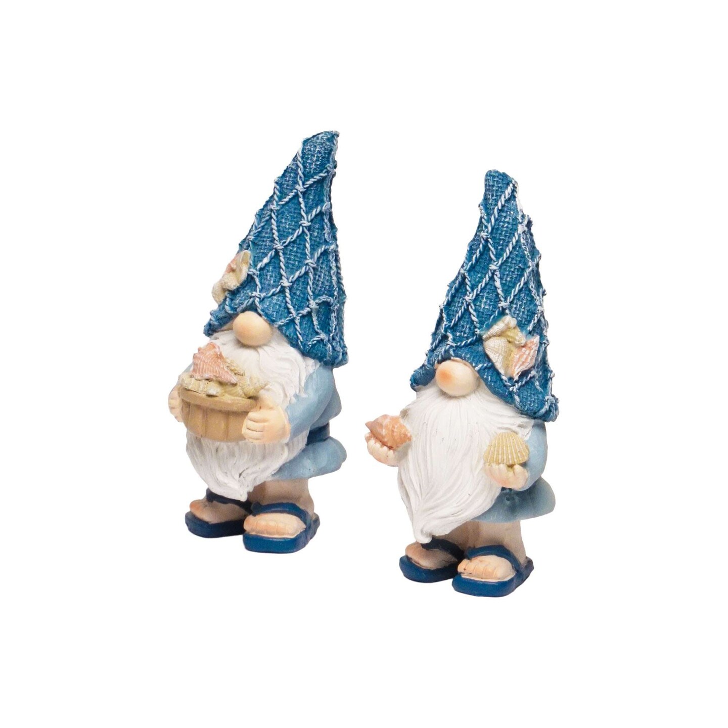 G128 Coastal Gnome Statue Set of 2 | Beach Themed Seasonal Gnome Figurines for Bookshelf, Home, Garden