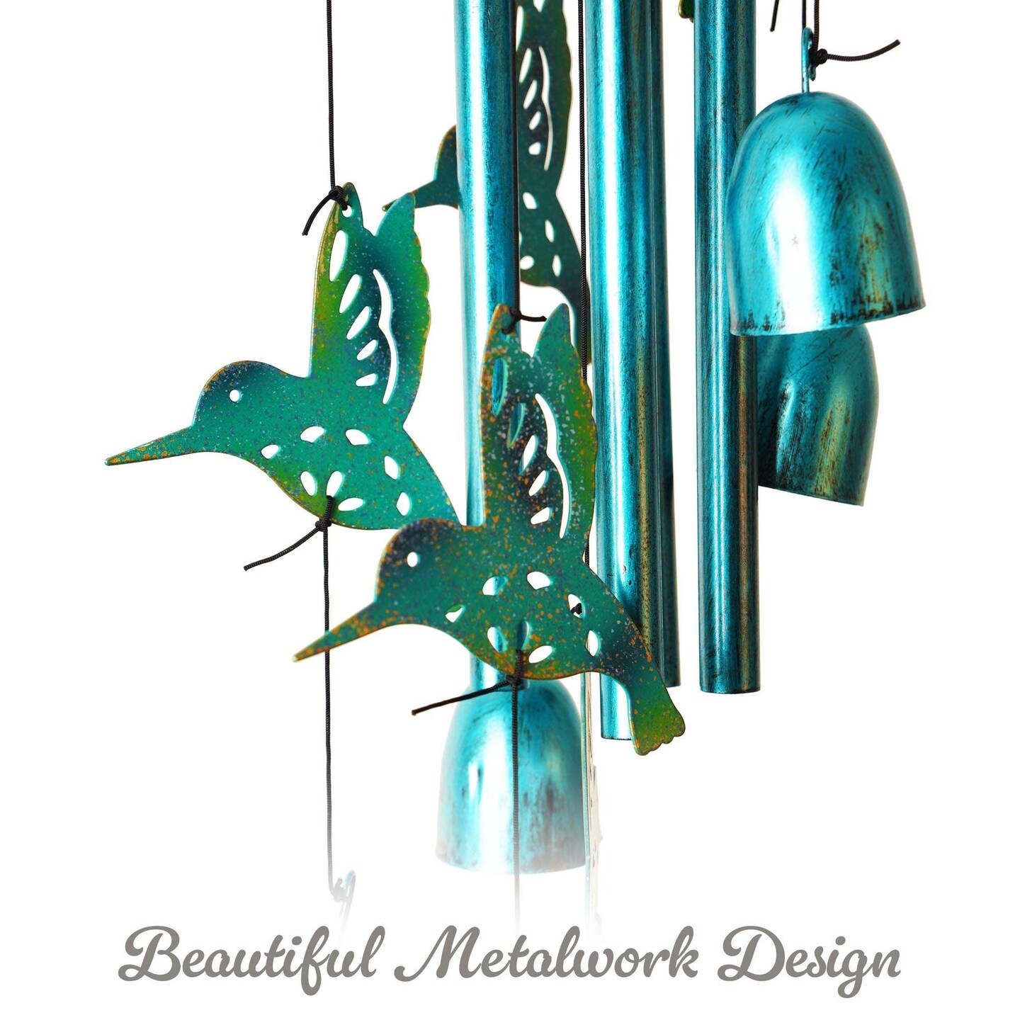 G128 Blue Hummingbird Wind Chimes for Outside | 32" Metal Outdoor Windchime for Garden, Patio, Porch