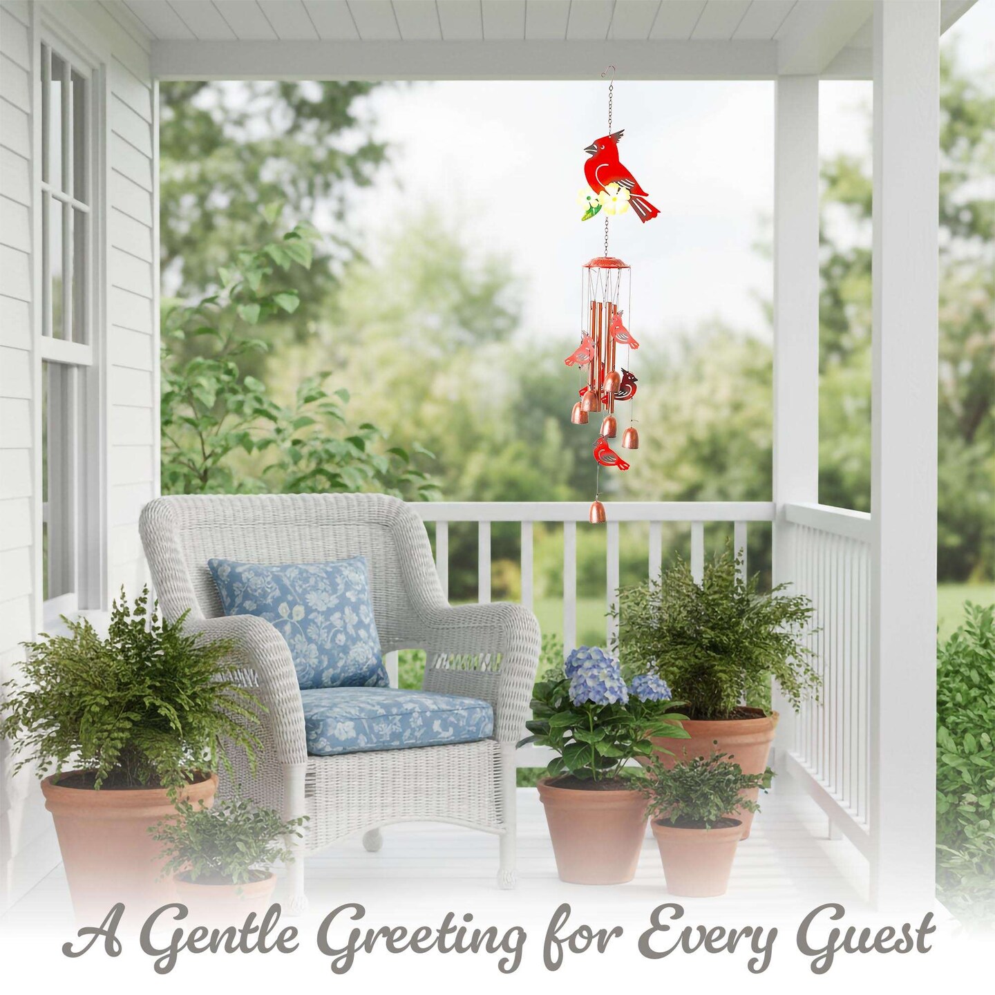 G128 Cardinal Wind Chimes for Outside | 34" Metal Red Cardinal Windchimes for Outdoor Garden, Patio, Porch