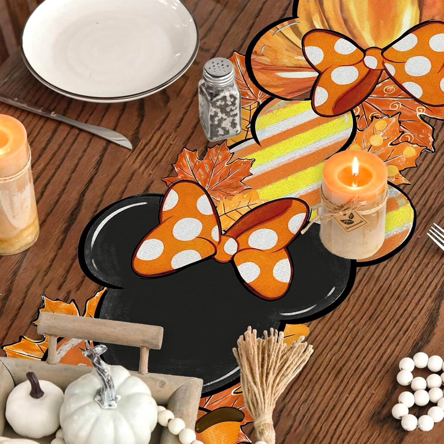 Fall Table Runner Autumn Table Cover Thanksgiving Cartoon Mouse