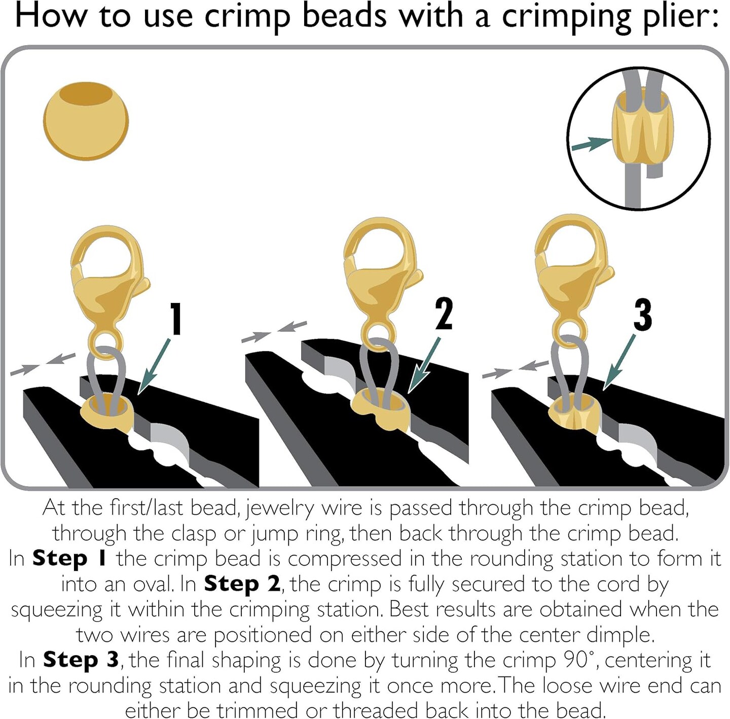 The Beadsmith Basic Elements Crimp Beads, 4 Vials in Assorted Sizes, Gold Color, Uniform Round Shape, No Sharp Edges, Designed to Secure The Ends of Jewelry Stringing Wires and Cables